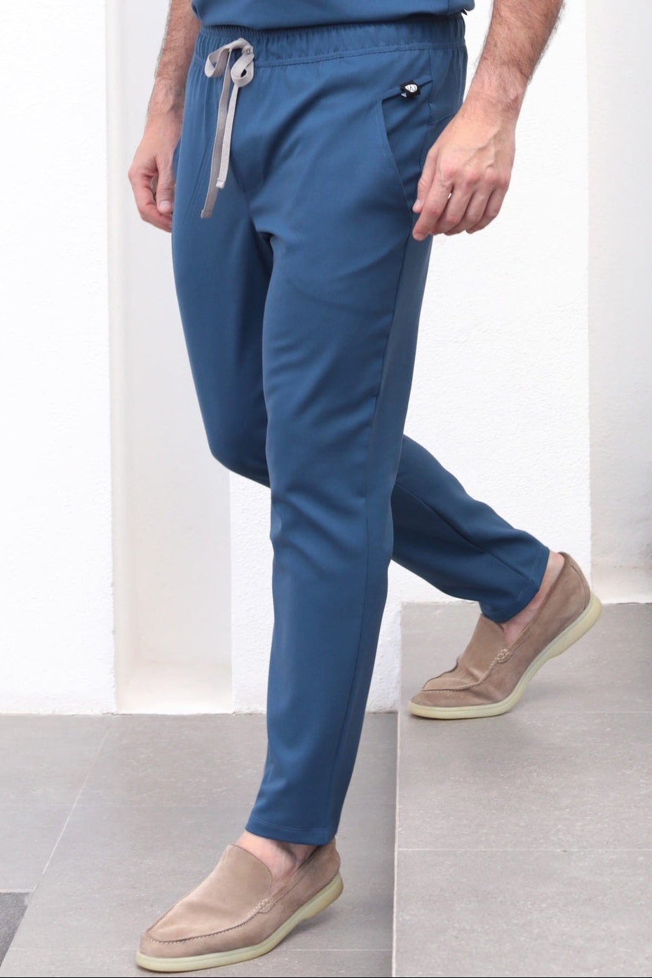 Man wearing Fresh Indigo Scrub Pants by Work & Chill