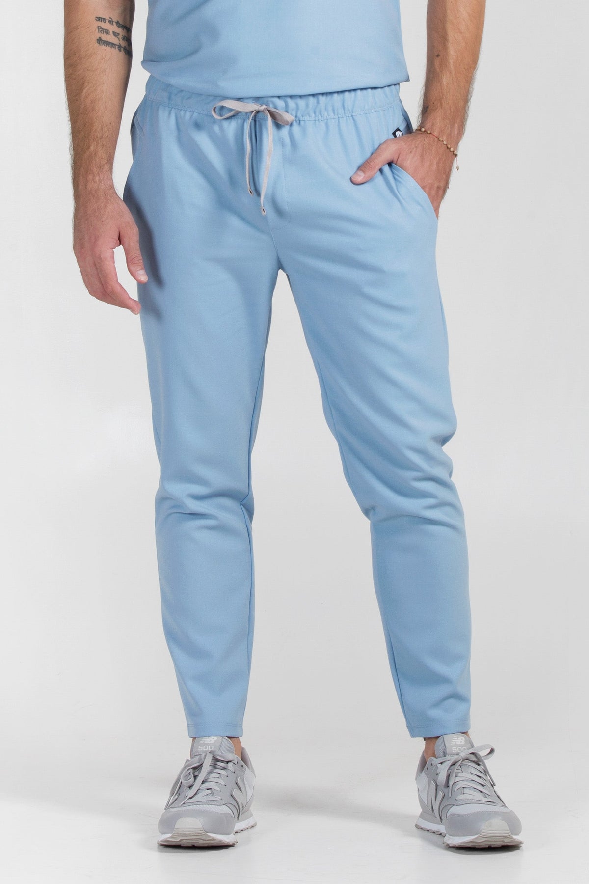 Front view of Fresh Dream Blue Scrub Pants showing the jogger fit and drawstring waist