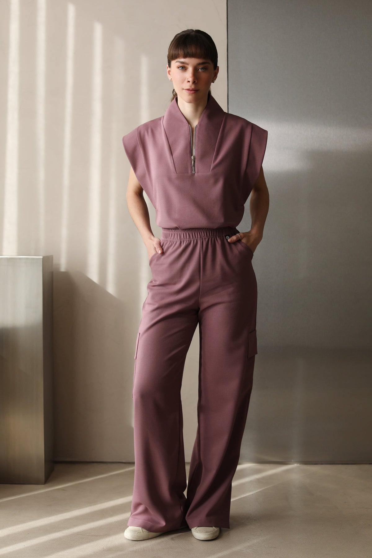 Kate Mauve Scrub Pants with wide-leg silhouette